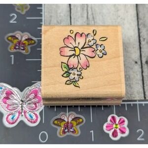 Penny Black Mini Corner 1735C Flower Leaves Rubber Stamp Wood #L47